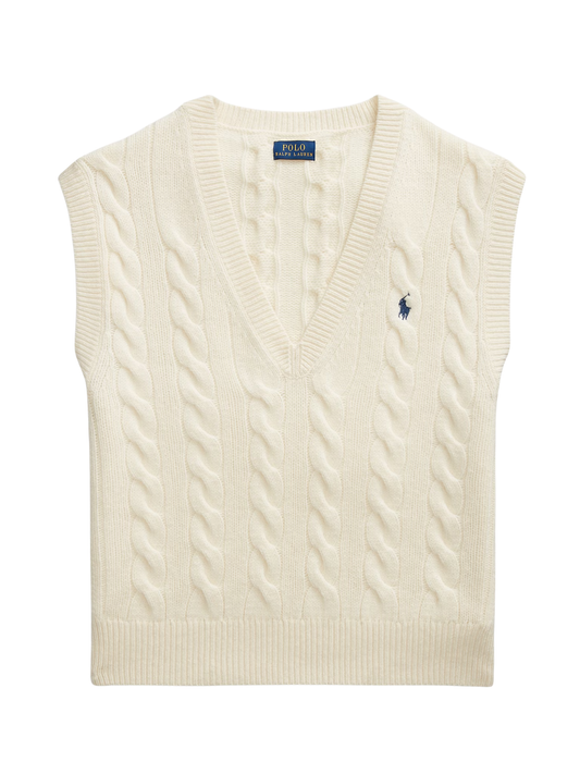 RALPH LAUREN WOMEN Cable-Knit Wool-Cashmere Sweater Vest Authentic Cream