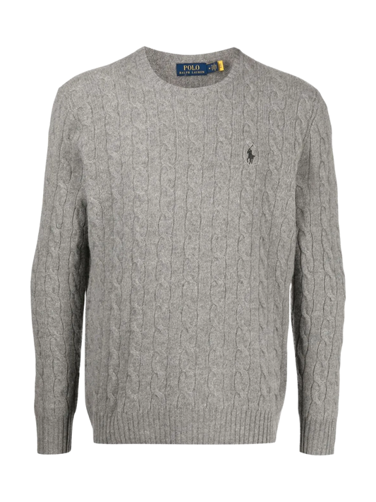 RALPH LAUREN Cable-Knit Wool-Cashmere Sweater Fawn Grey Heather