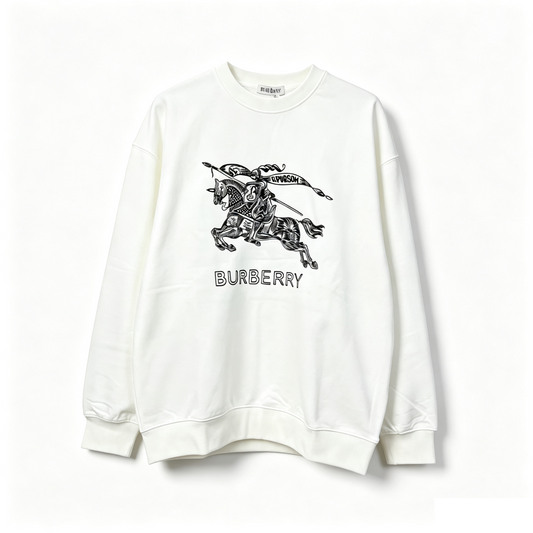 Burberry Unisex Crewneck Sweatshirt Equestrian Knight Print White