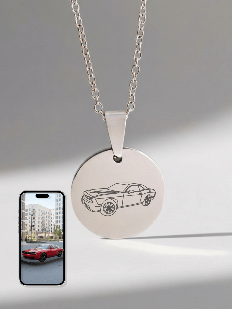 Automobile Custom Engraved Photo Circle Necklace
