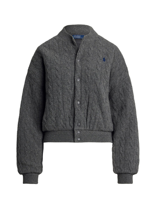 RALPH LAUREN WOMEN Cable-Knit Wool-Cashmere Bomber Jacket Antique Heather