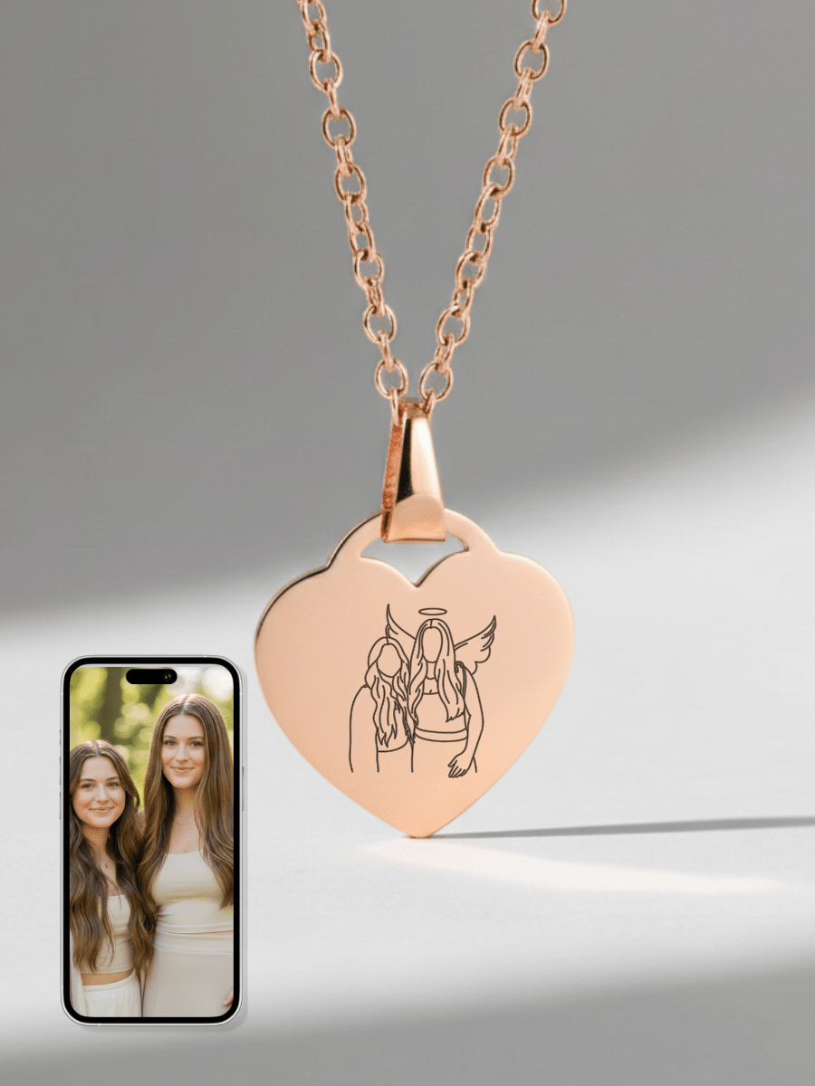 Memorial Custom Engraved Photo Heart Necklace