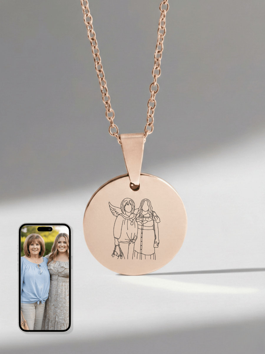 Memorial Custom Engraved Photo Circle Necklace