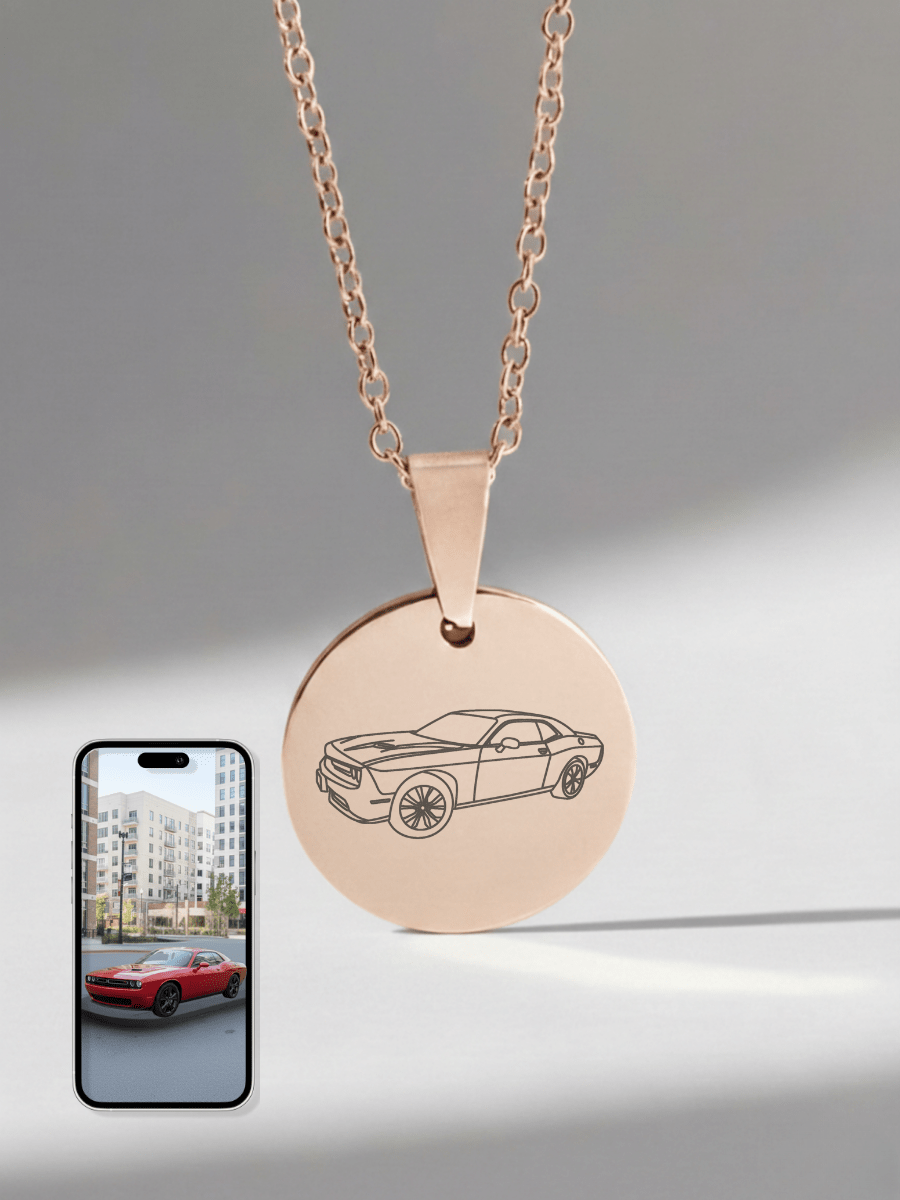 Automobile Custom Engraved Photo Circle Necklace