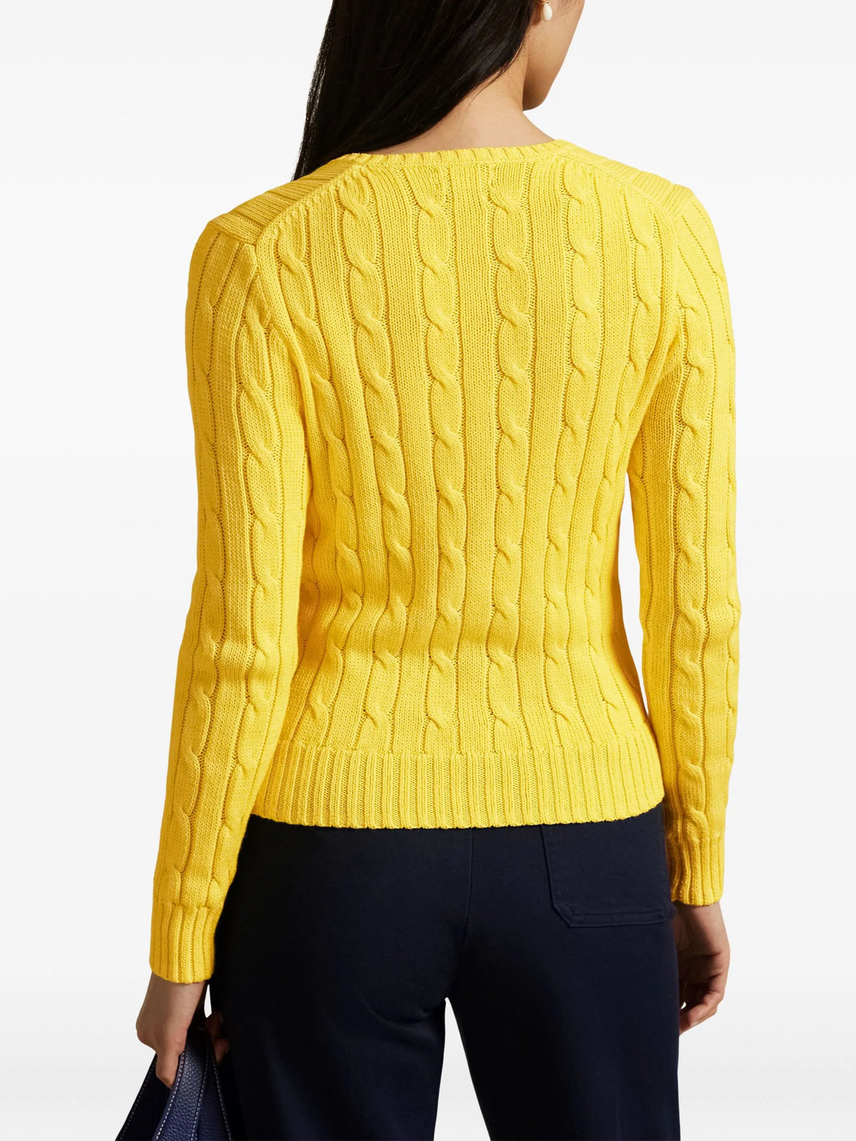 Ralph Lauren Women’s Yellow Cable-Knit Cotton V-Neck Sweater