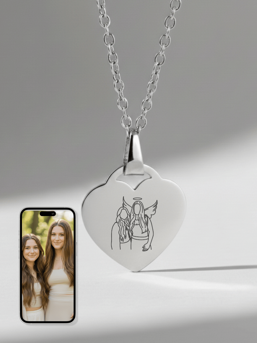 Memorial Custom Engraved Photo Heart Necklace