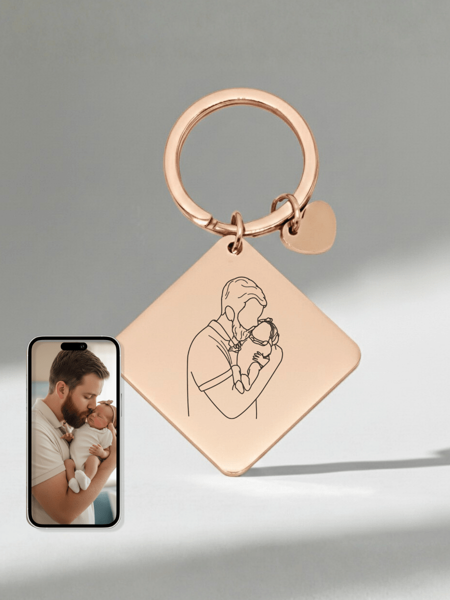 Dad Custom Engraved Photo Keychain