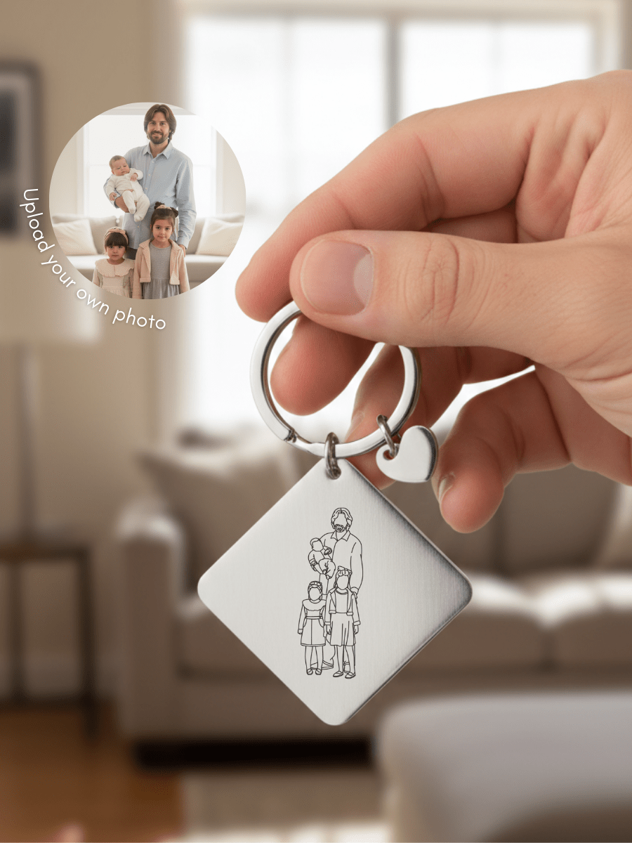 Dad Custom Engraved Photo Keychain