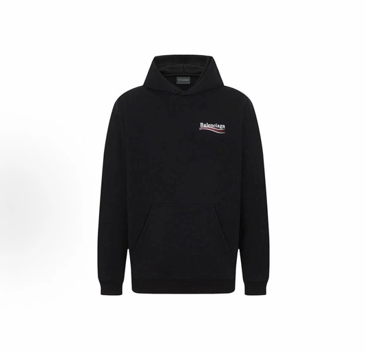Balenciaga Wave Logo Pullover Hoodie Oversized Unisex Black Sweatshirt