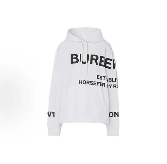 Burberry Unisex Hoodie, Horseferry Print Logo, White