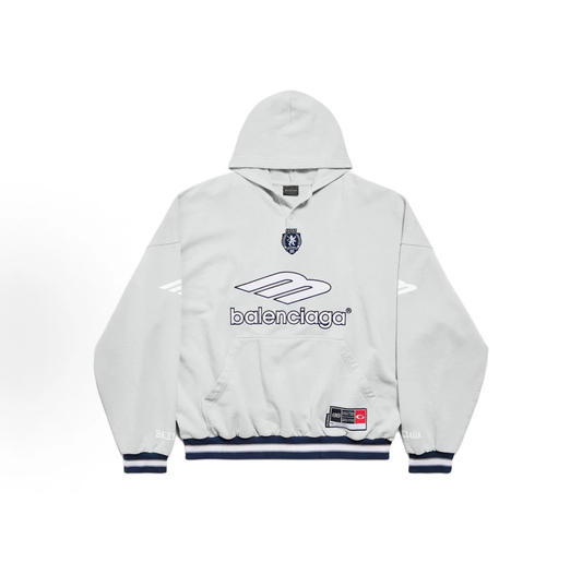 Balenciaga Varsity Sport Logo Hoodie Oversized Unisex Light Grey Sweatshirt