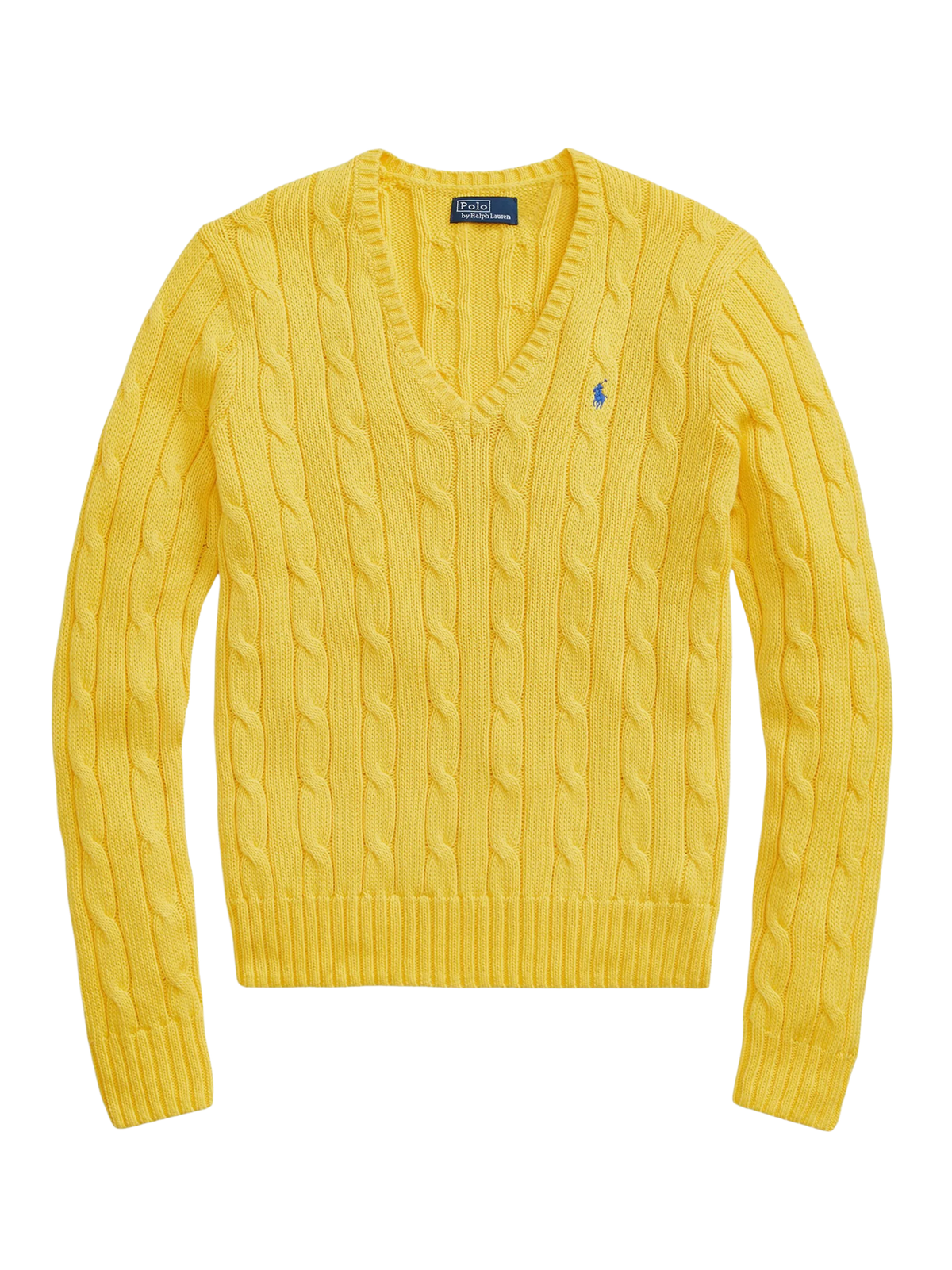 Ralph Lauren Women’s Yellow Cable-Knit Cotton V-Neck Sweater